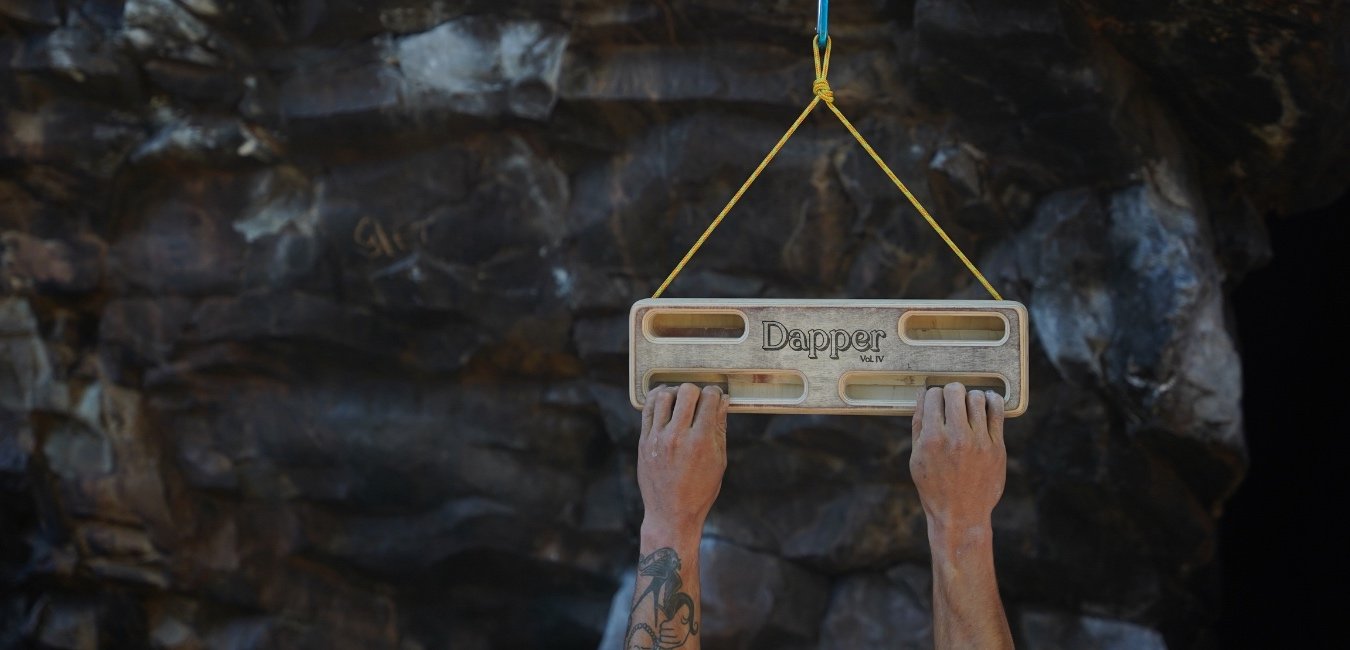Dapper hangboard in use